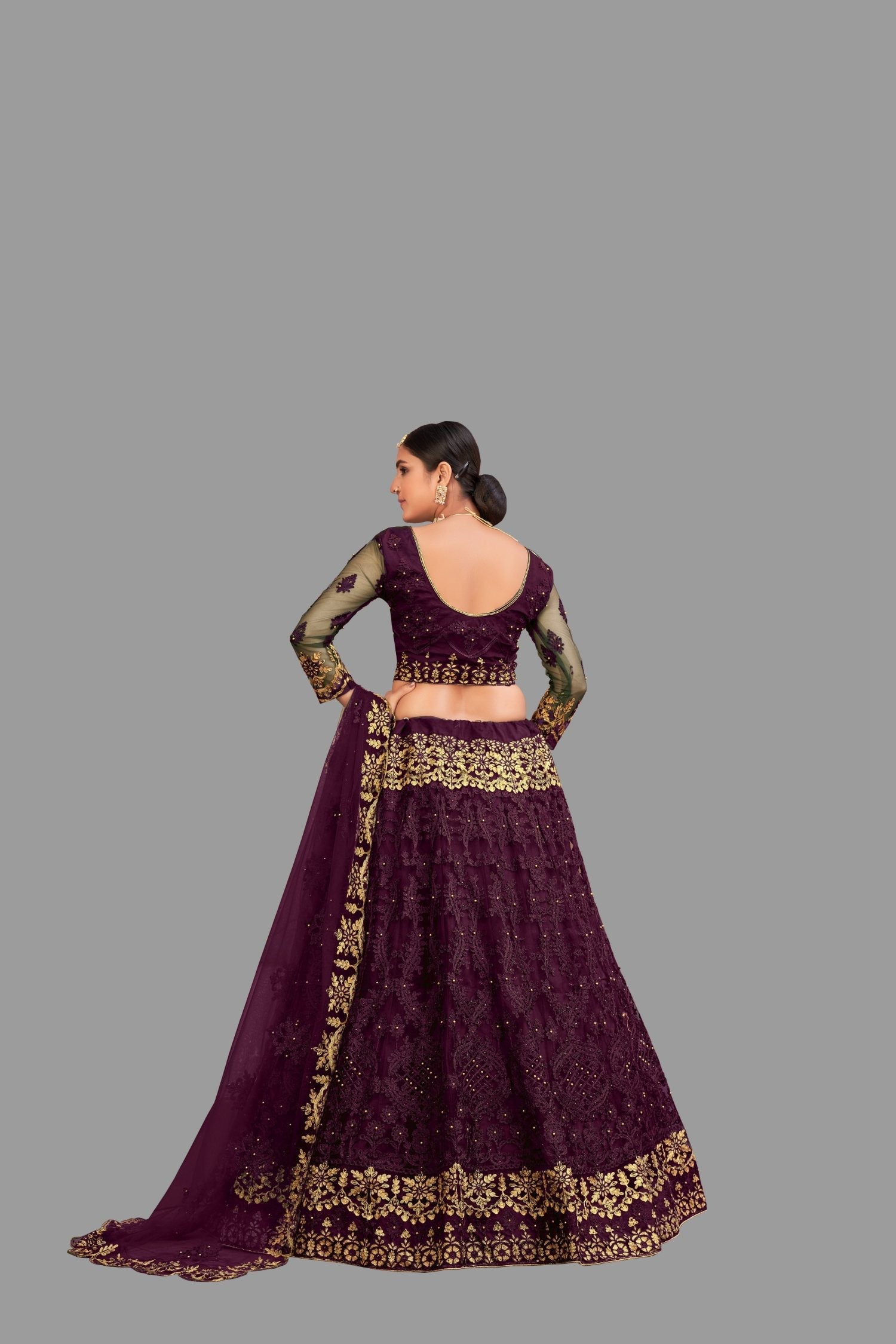 Jyoti Fashion Women's Purple Net Thread Embroidered Designer Lehenga Choli Set