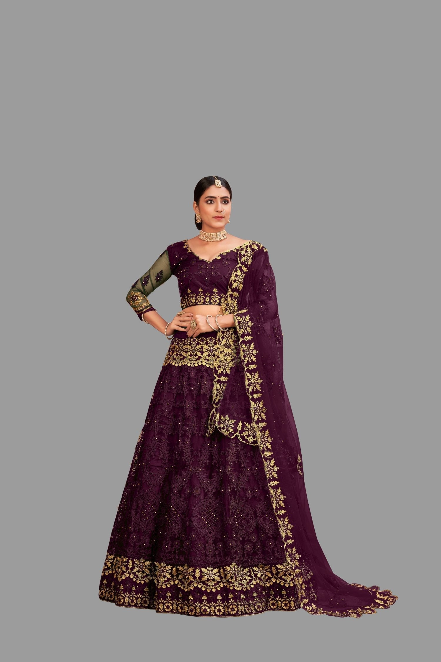 Jyoti Fashion Women's Purple Net Thread Embroidered Designer Lehenga Choli Set
