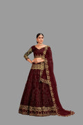 Jyoti Fashion Women's Maroon Net Thread Embroidered Designer Lehenga Choli Set