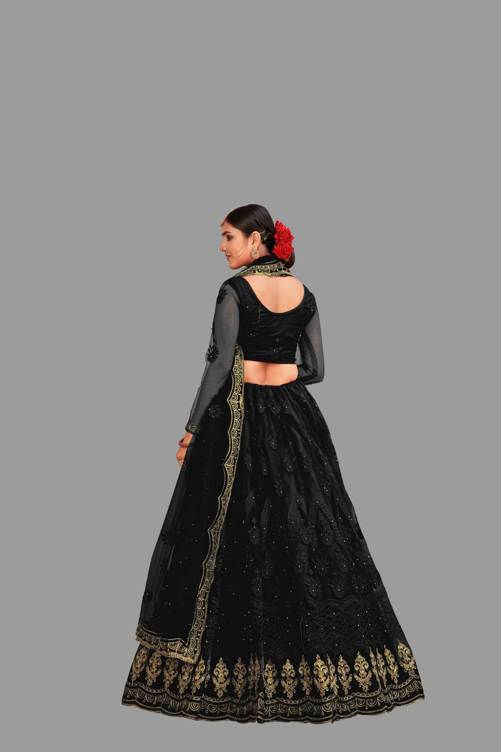 Jyoti Fashion Women's Black Net Thread Embroidered Designer Lehenga Choli Set