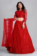 Jyoti Fashion Women's Red Net Thread Embroidered Designer Lehenga Choli Set