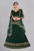 Jyoti Fashion Women's Dark Green Net Thread Embroidered Designer Lehenga Choli Set