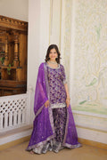 Jyoti Fashion Women's Purple Viscose Jacquerd Sequins with Zari Embroidered Gharara Set