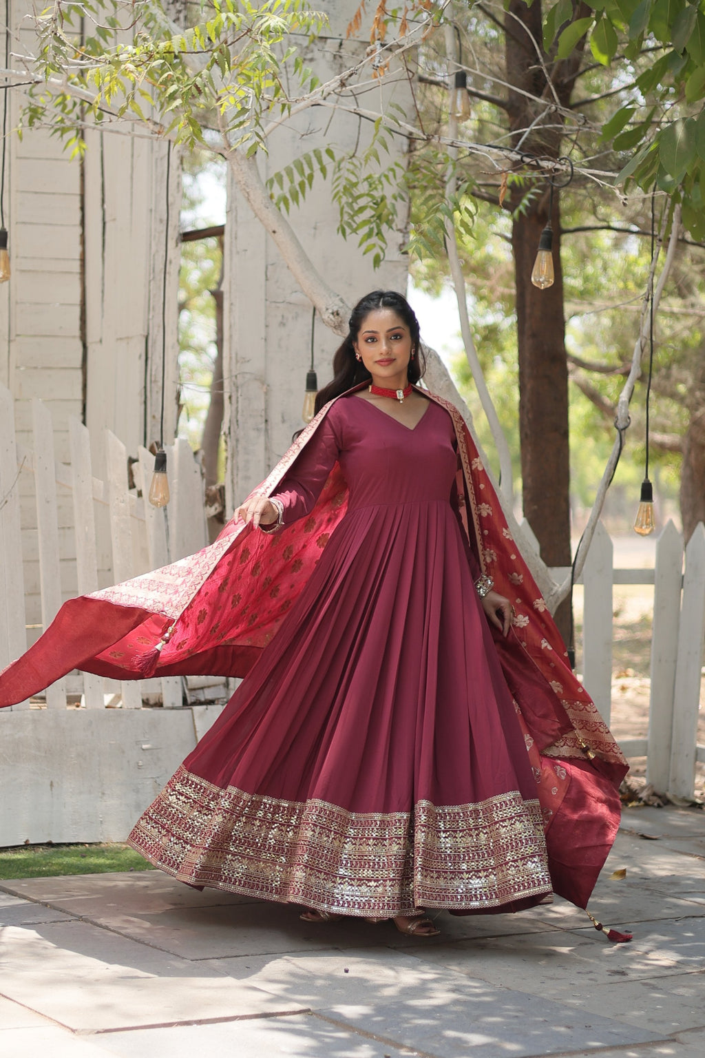 Jyoti Fashion Women's Dark Pink Faux Georgette Sequins with Embroidered Anarkali Kurta with Dupatta