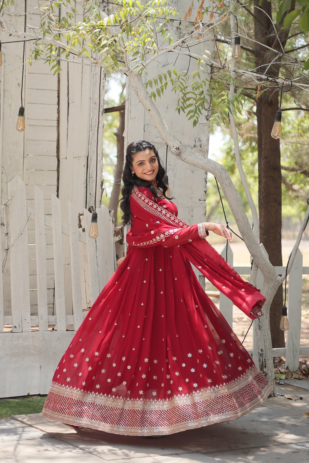 Jyoti Fashion Women's Maroon Faux Blooming Sequins with Embroidered Anarkali Kurta with Dupatta