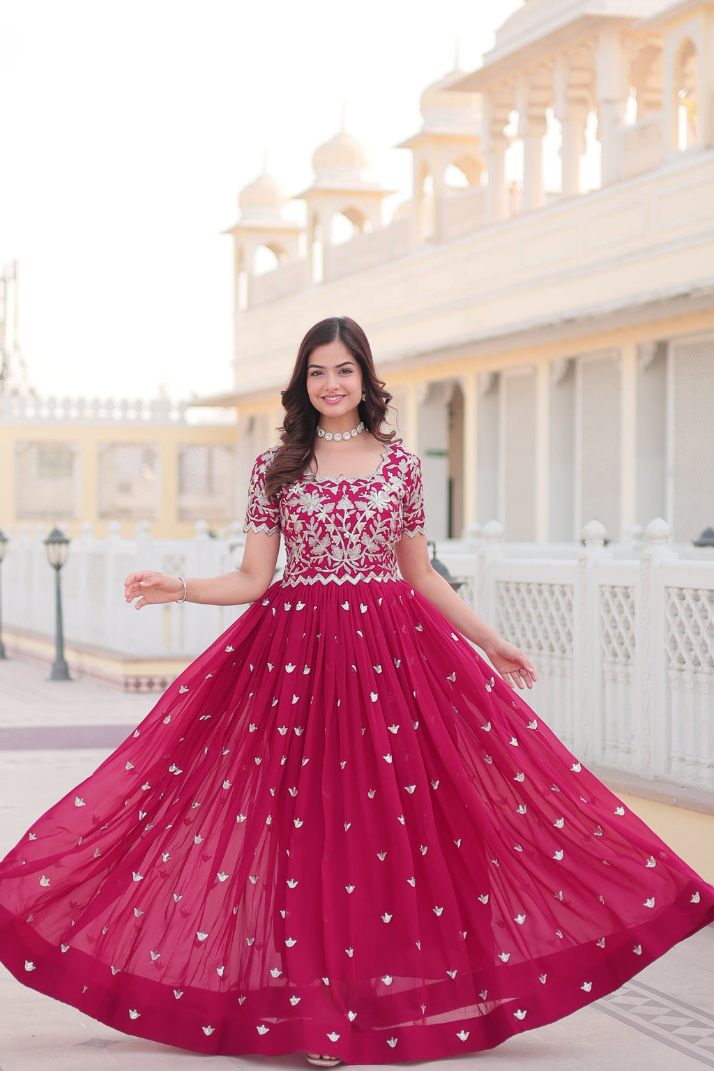Jyoti Fashion Women's Rani Pink Faux Blooming Codding Sequins with Embroidered Long Anarkali Dress
