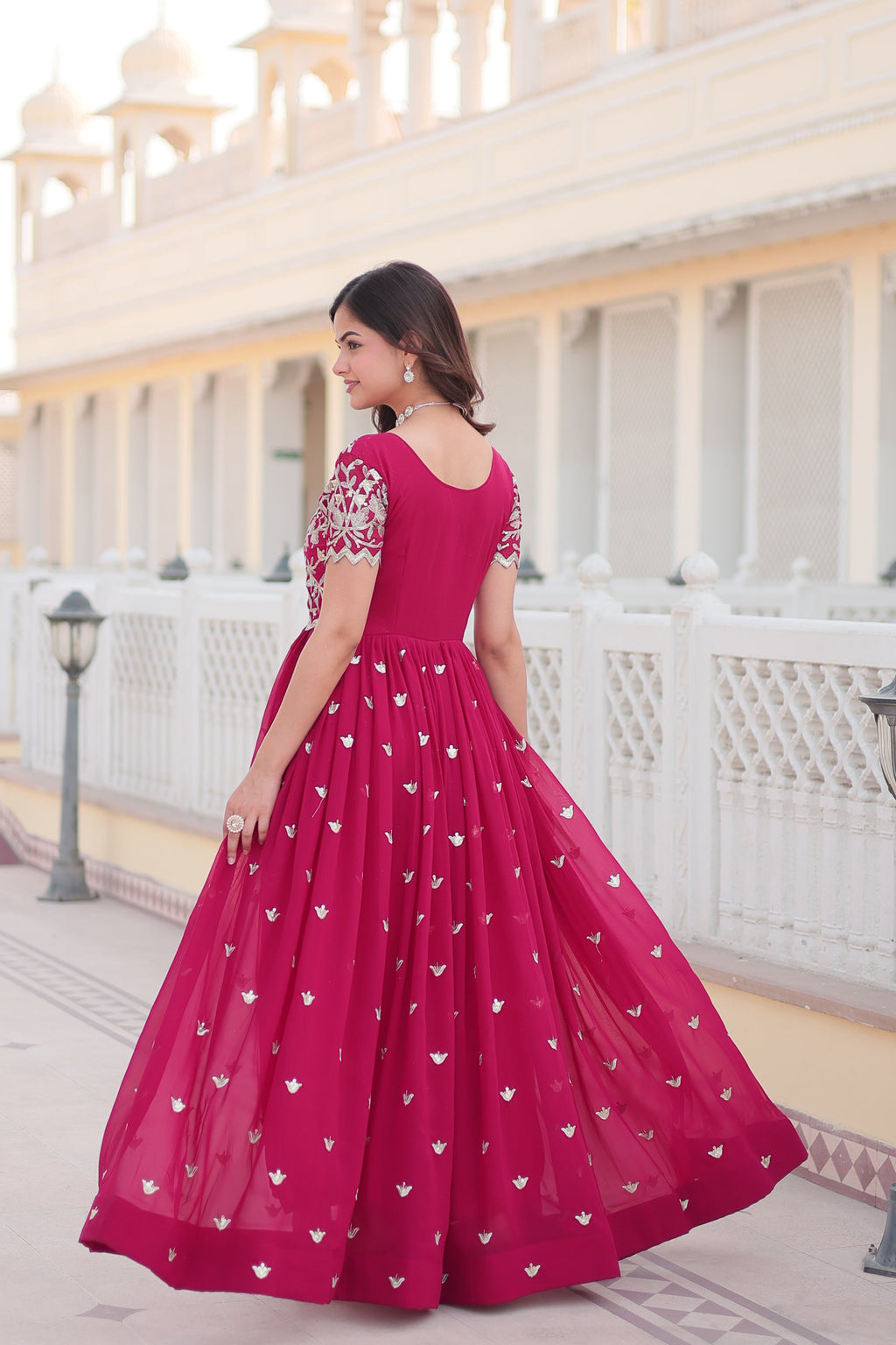 Jyoti Fashion Women's Rani Pink Faux Blooming Codding Sequins with Embroidered Long Anarkali Dress