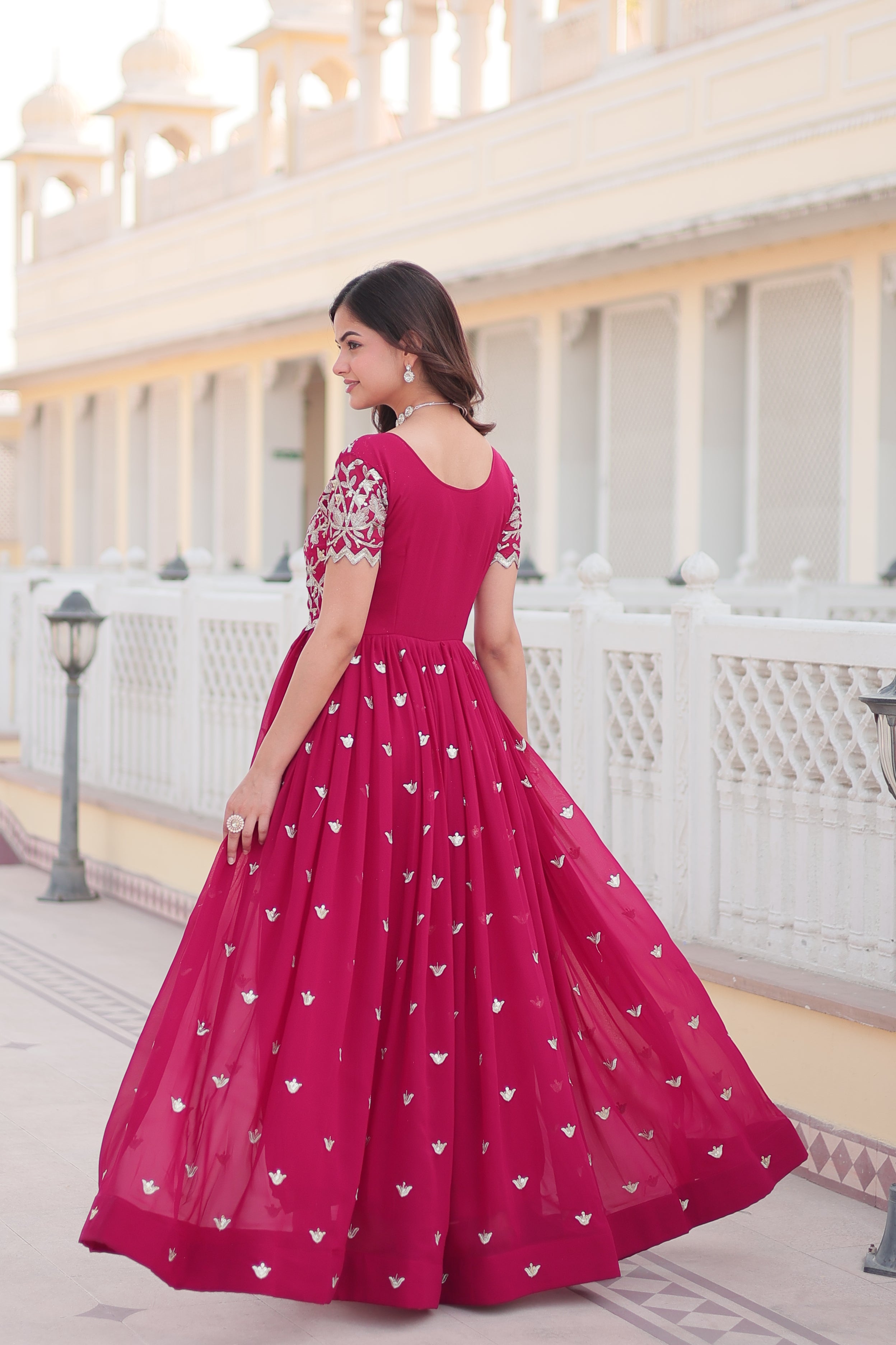 Jyoti Fashion Women's Rani Pink Faux Blooming Codding Sequins with Embroidered Long Anarkali Dress