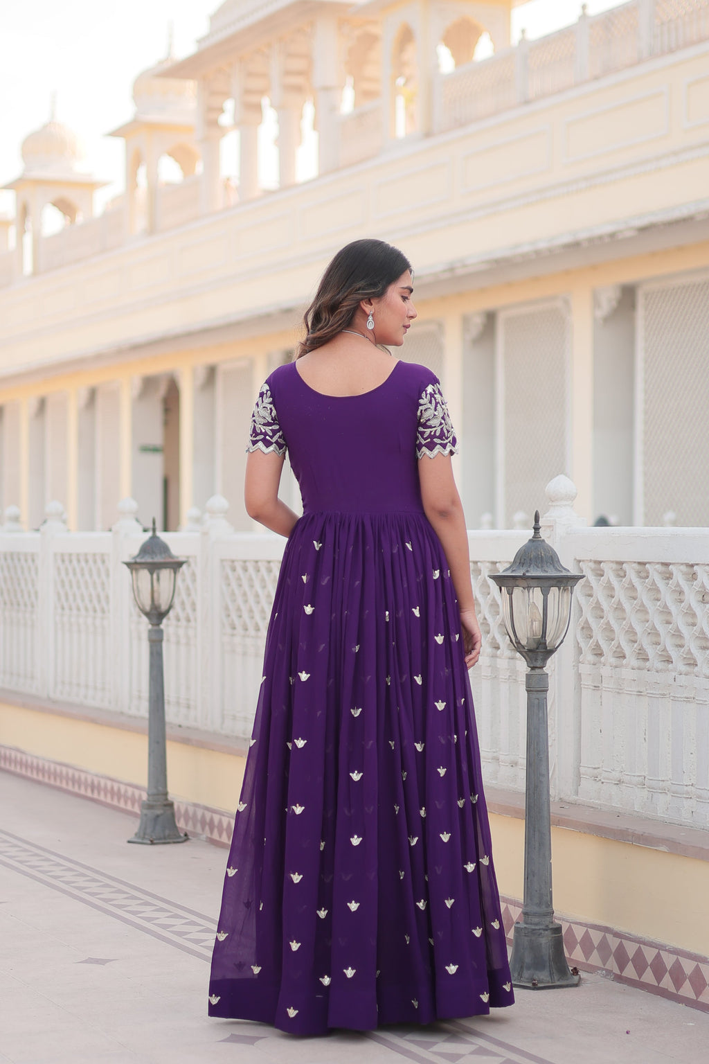 Jyoti Fashion Women's Purple Faux Blooming Codding Sequins with Embroidered Long Anarkali Dress