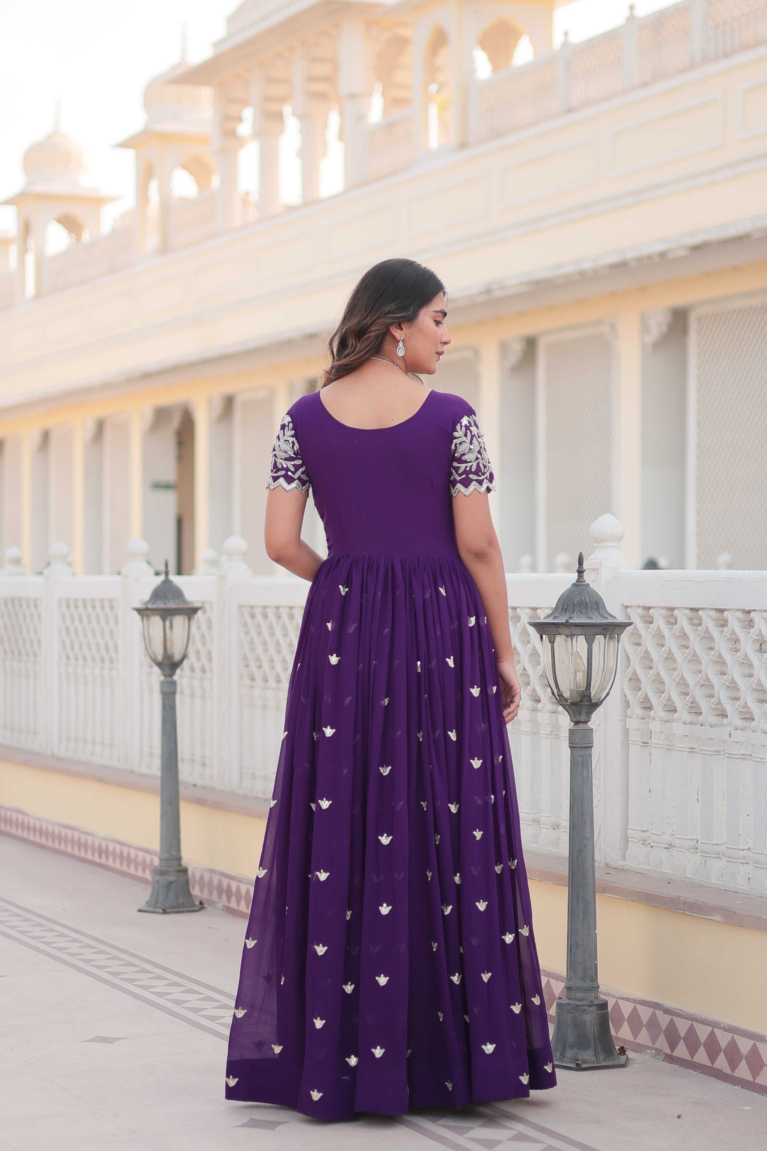 Jyoti Fashion Women's Purple Faux Blooming Codding Sequins with Embroidered Long Anarkali Dress