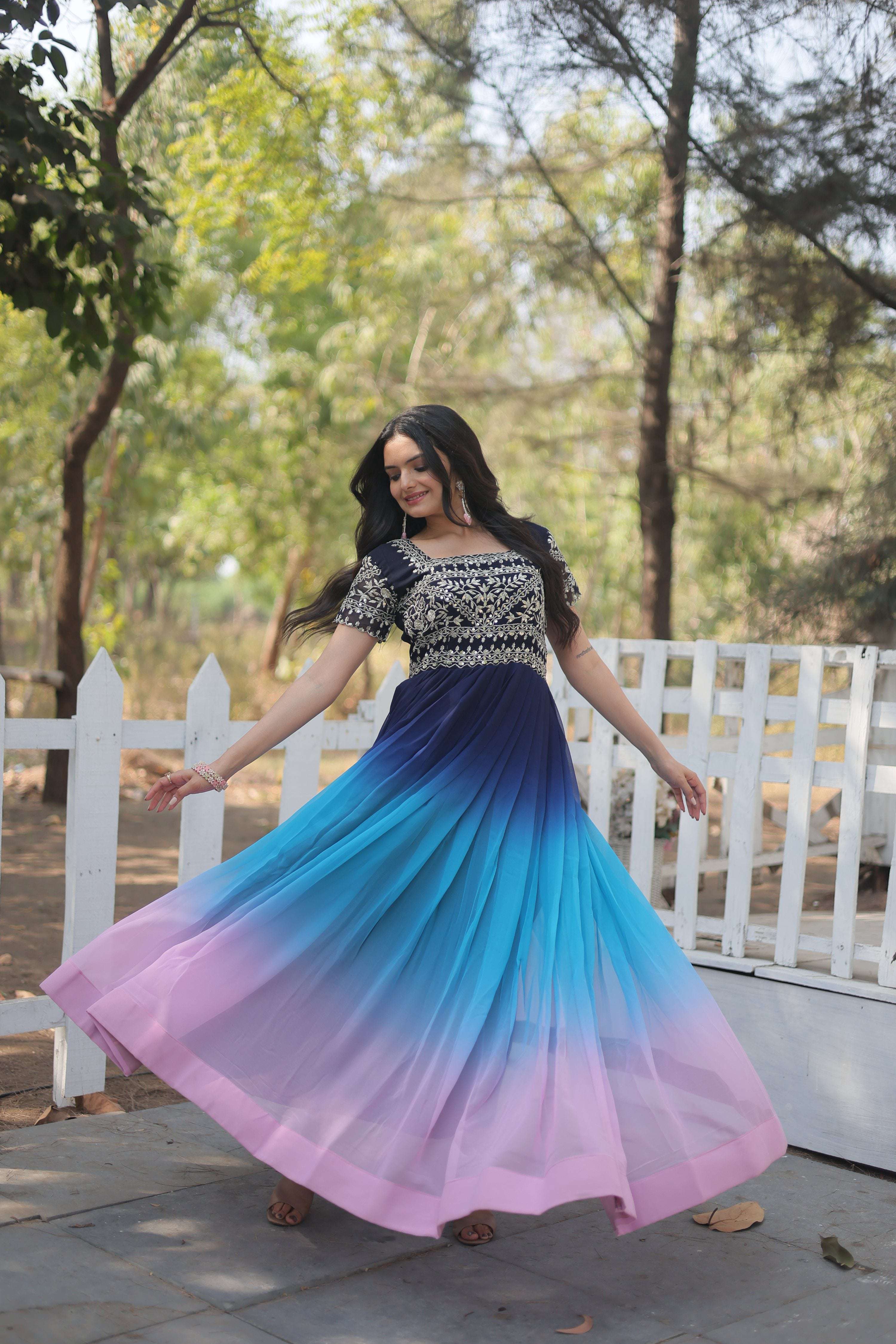 Jyoti Fashion Women's Multicolor Faux Blooming Sequins with Zari Embroidered Long Anarkali Dress