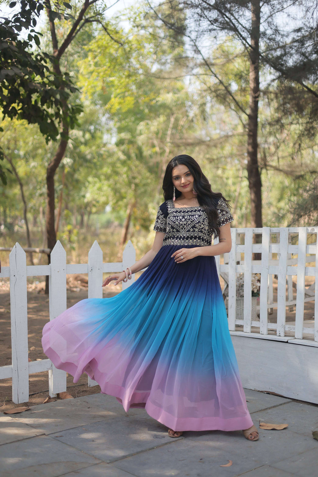 Jyoti Fashion Women's Multicolor Faux Blooming Sequins with Zari Embroidered Long Anarkali Dress