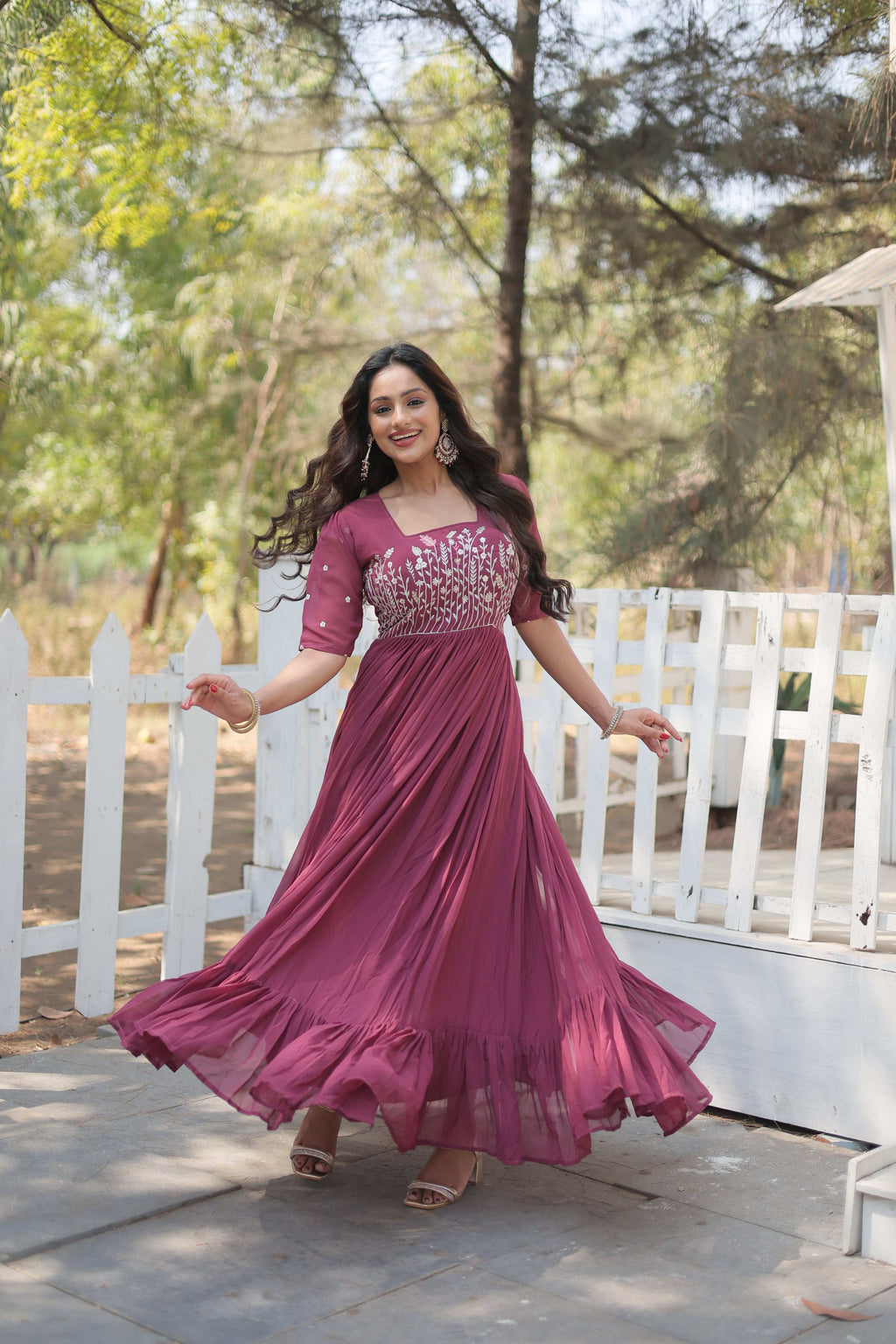 Jyoti Fashion Women's Onion Faux Georgette Sequins with Zari Embroidered Long Anarkali Dress
