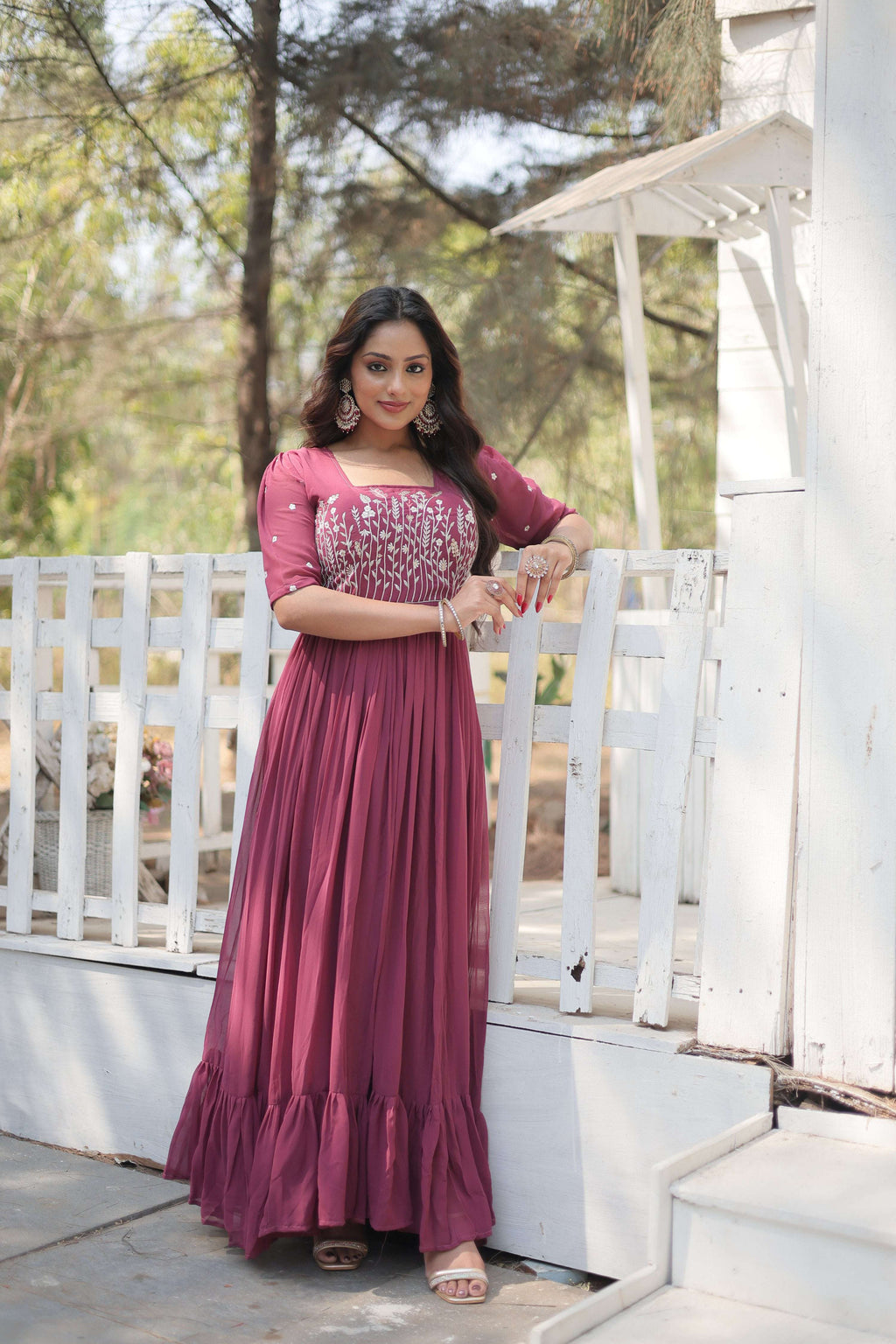 Jyoti Fashion Women's Onion Faux Georgette Sequins with Zari Embroidered Long Anarkali Dress