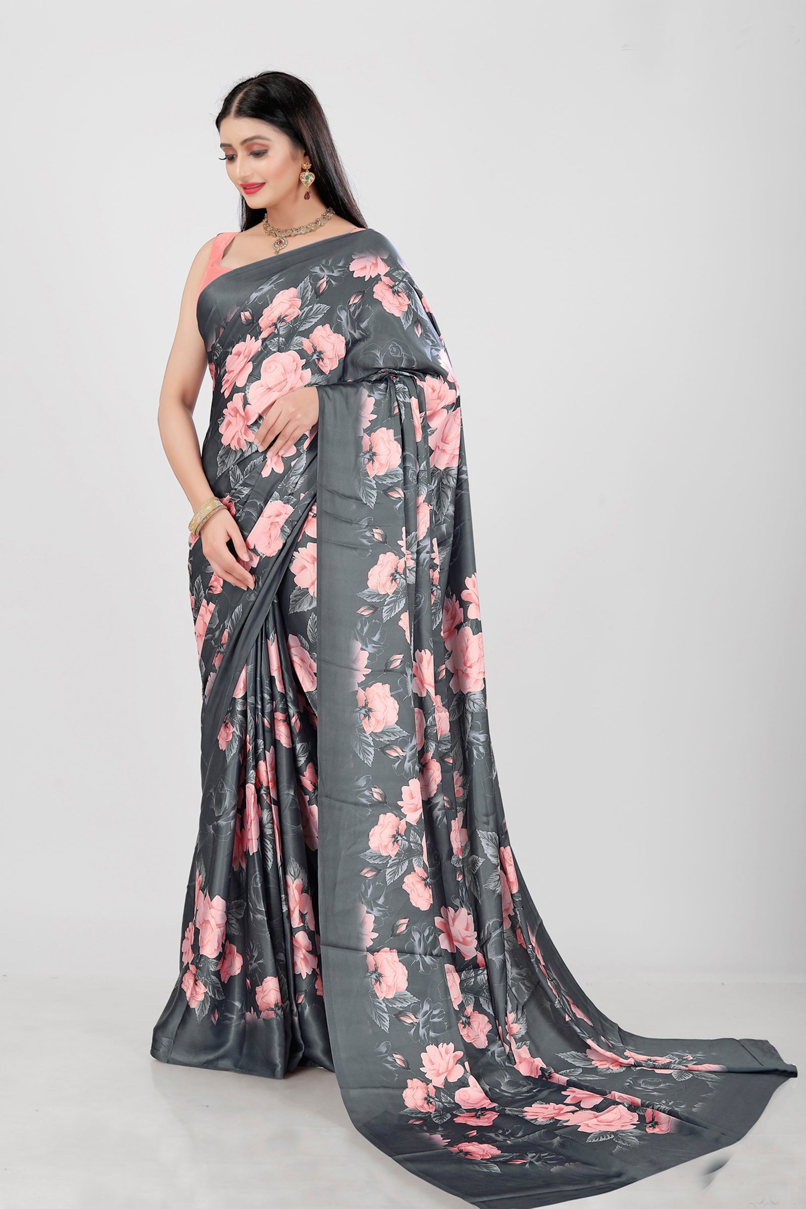 Jyoti Fashion Women's Multicolor Pure Japan Satin Digital Printed Designer Saree with Blouse