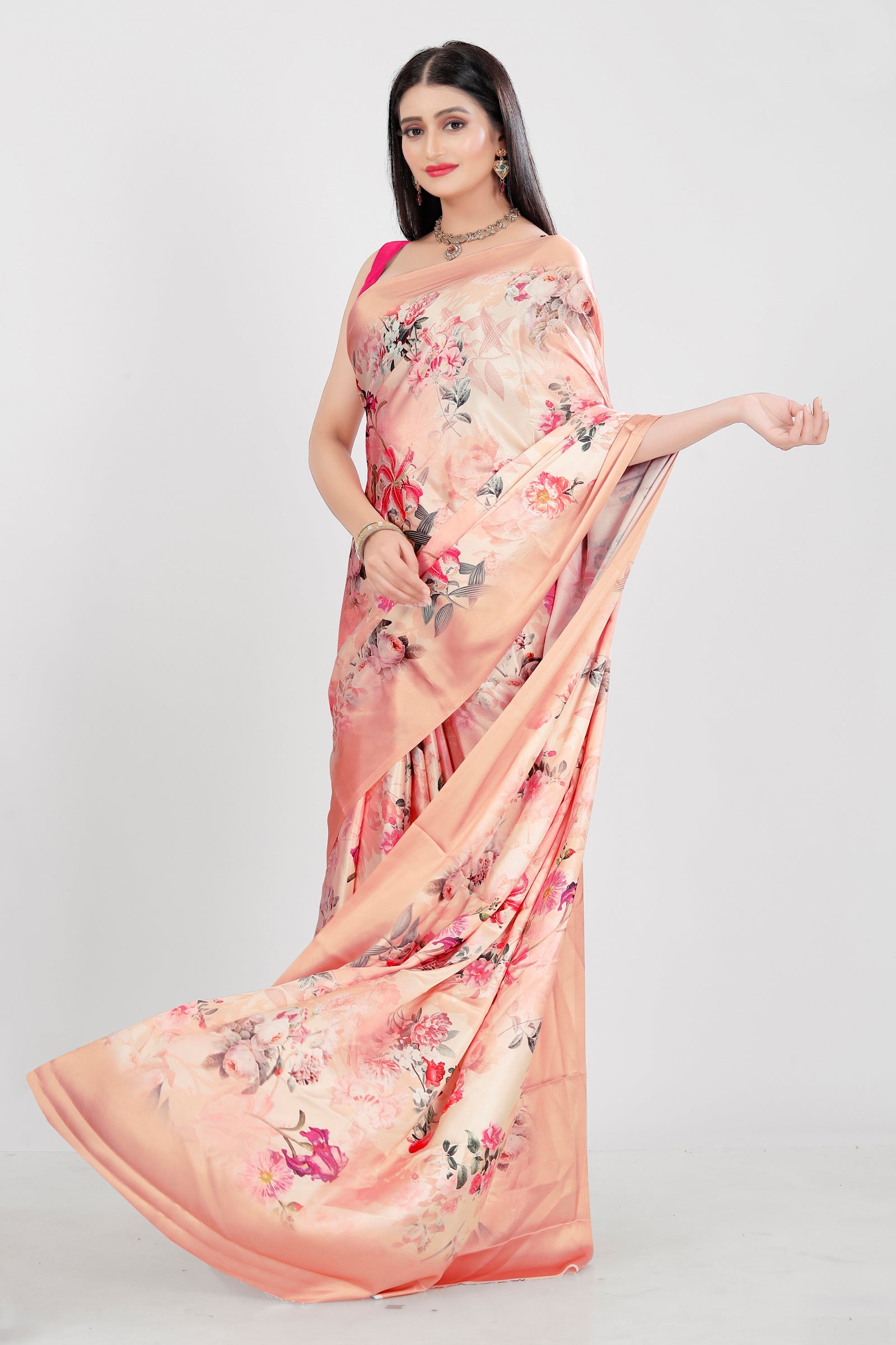 Jyoti Fashion Women's Multicolor Pure Japan Satin Digital Printed Designer Saree with Blouse