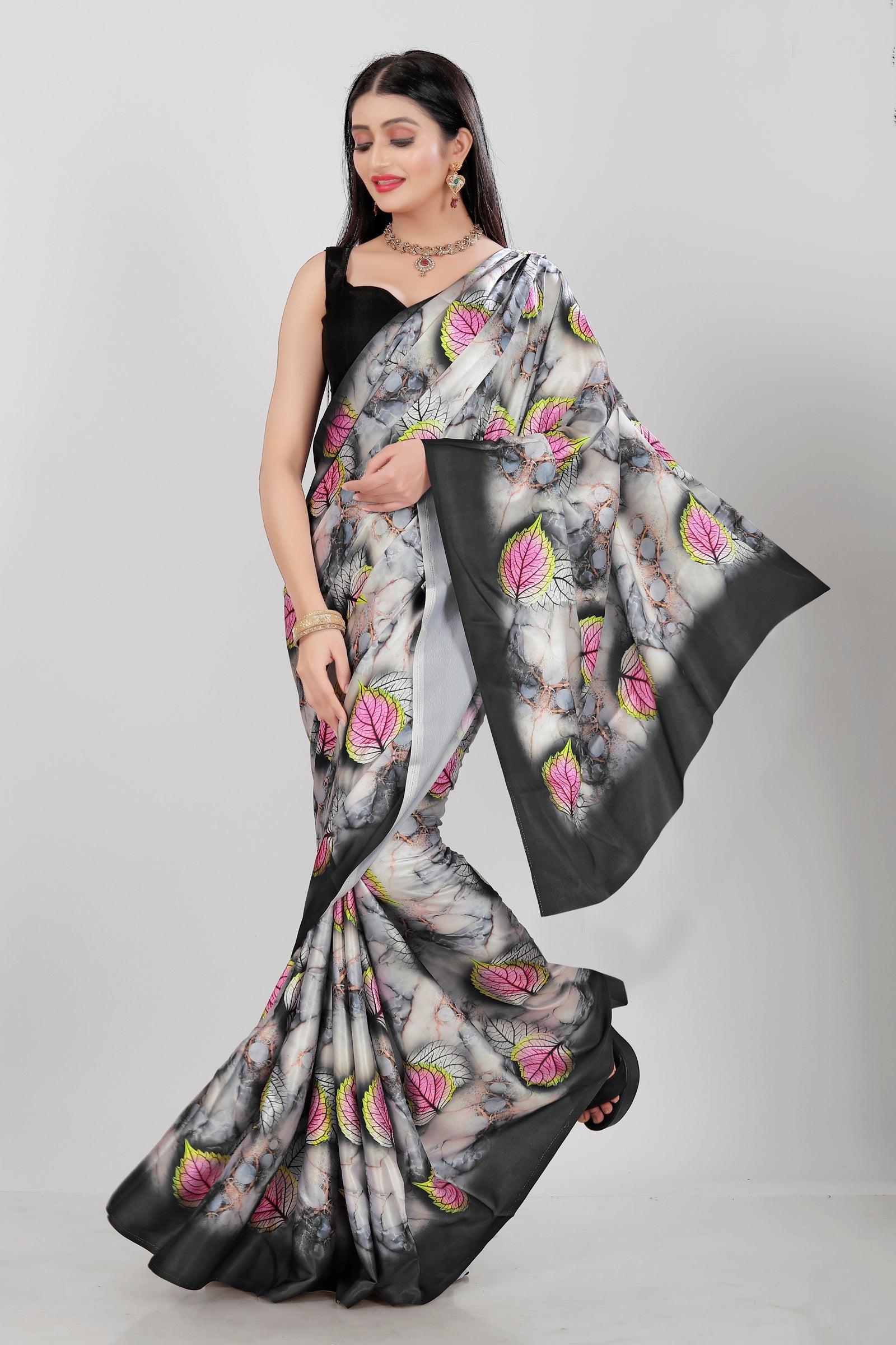 Jyoti Fashion Women's Multicolor Pure Japan Satin Digital Printed Designer Saree with Blouse