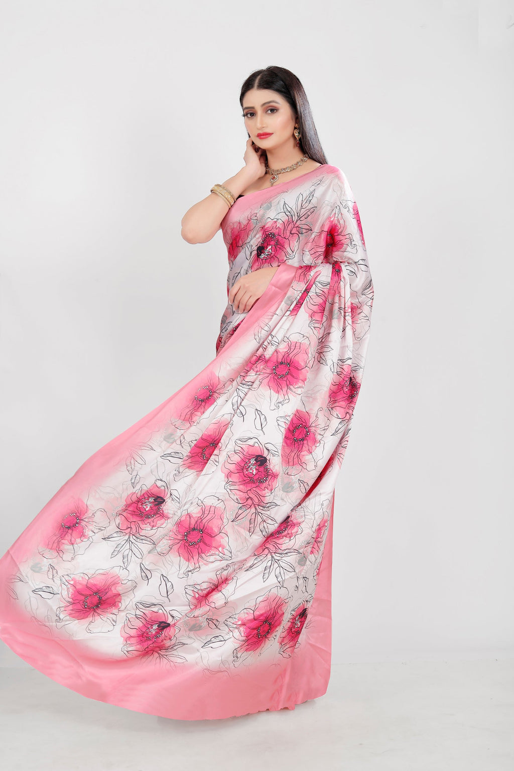 Jyoti Fashion Women's Multicolor Pure Japan Satin Digital Printed Designer Saree with Blouse
