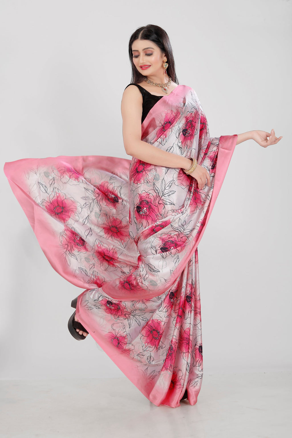 Jyoti Fashion Women's Multicolor Pure Japan Satin Digital Printed Designer Saree with Blouse
