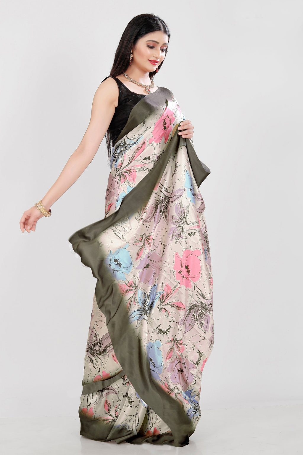 Jyoti Fashion Women's Multicolor Pure Japan Satin Digital Printed Designer Saree with Blouse