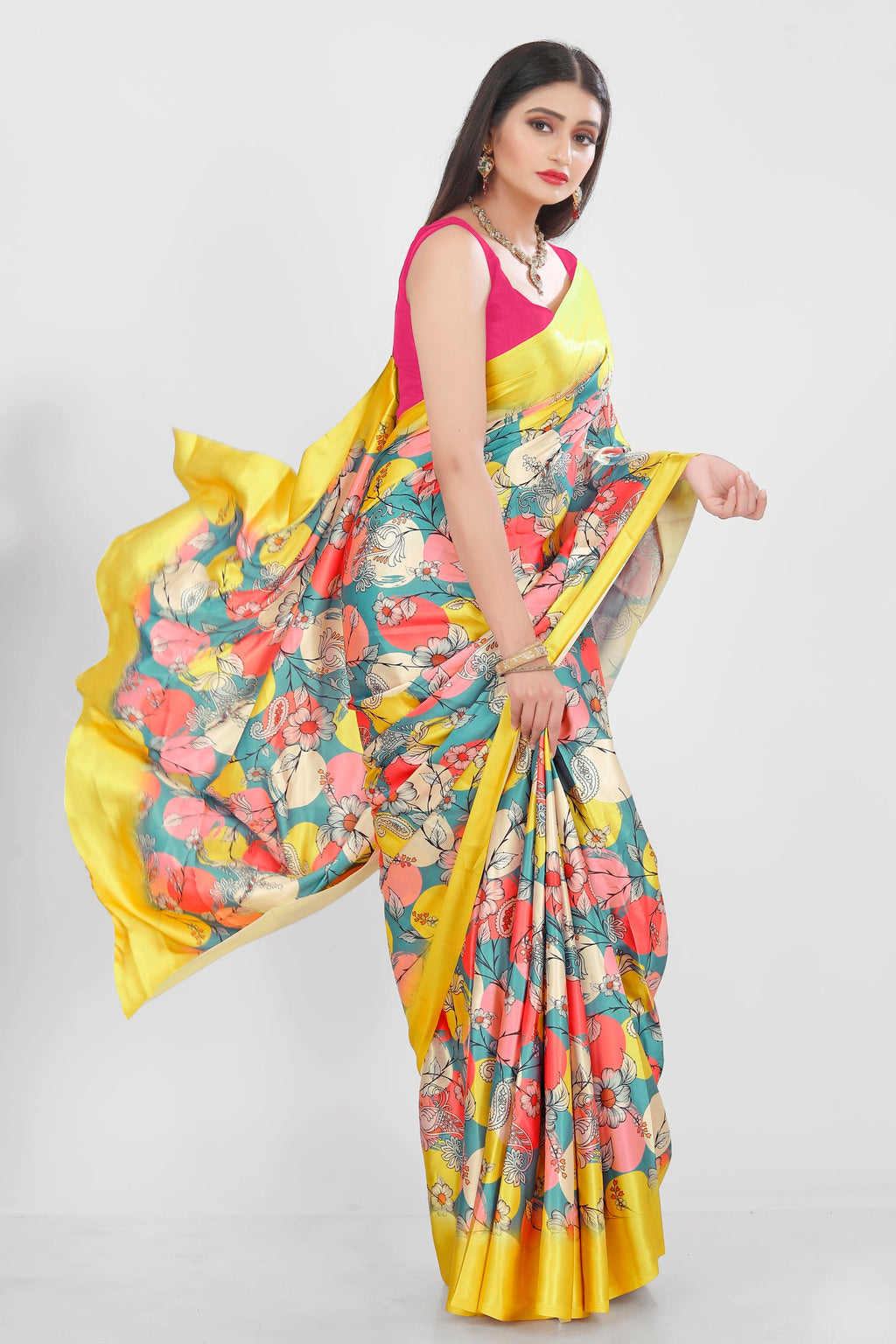 Jyoti Fashion Women's Multicolor Pure Japan Satin Digital Printed Designer Saree with Blouse