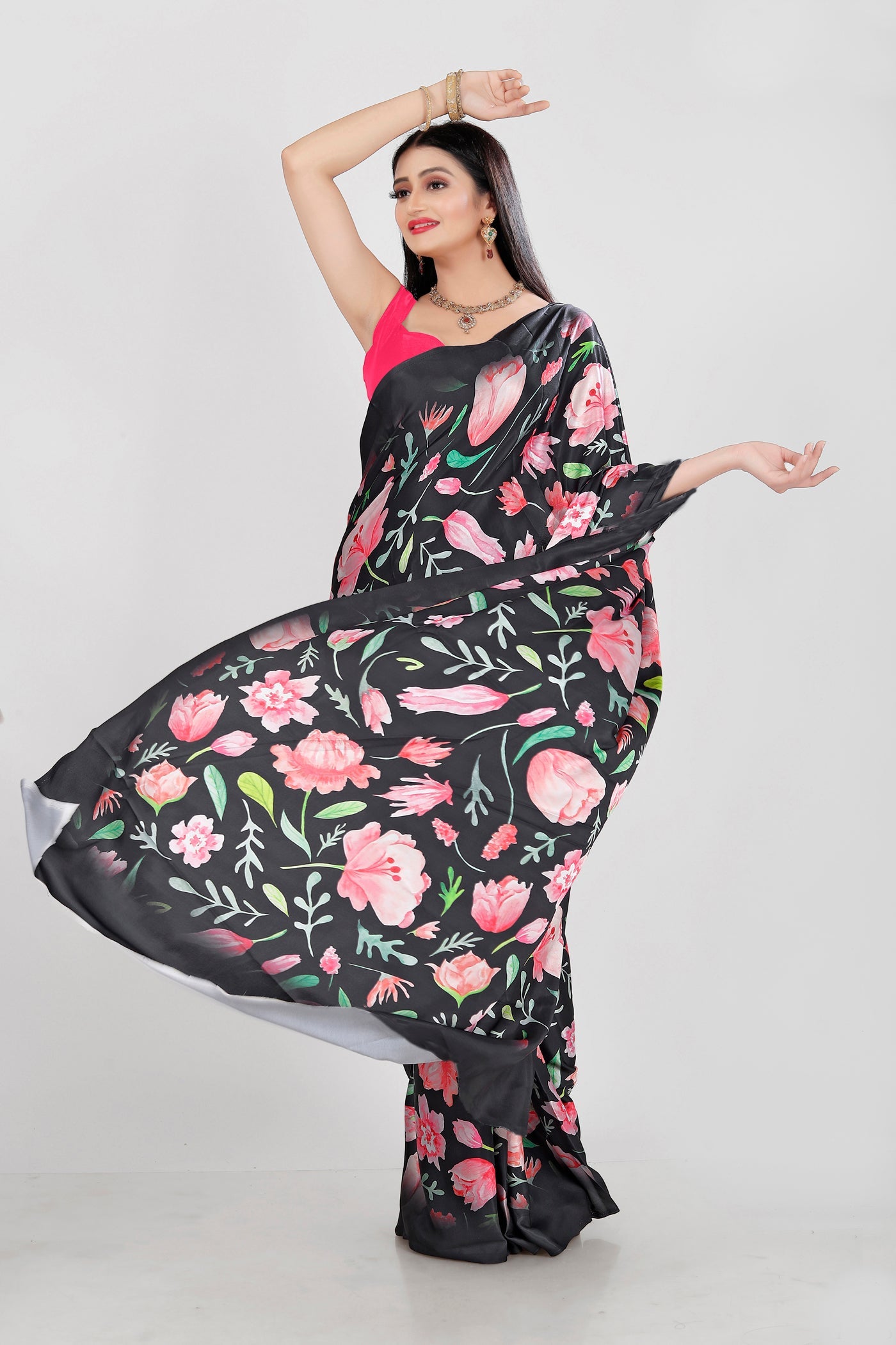 Jyoti Fashion Women's Multicolor Pure Japan Satin Digital Printed Designer Saree with Blouse