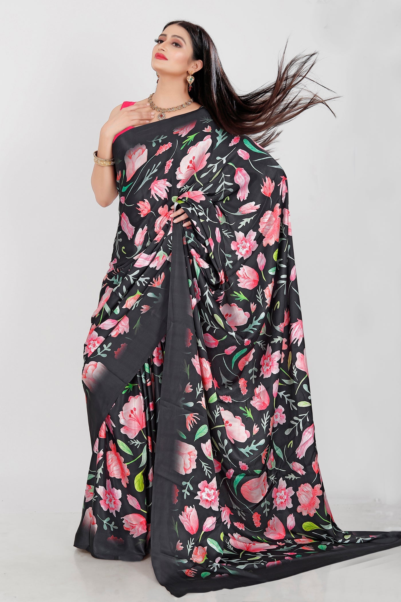 Jyoti Fashion Women's Multicolor Pure Japan Satin Digital Printed Designer Saree with Blouse