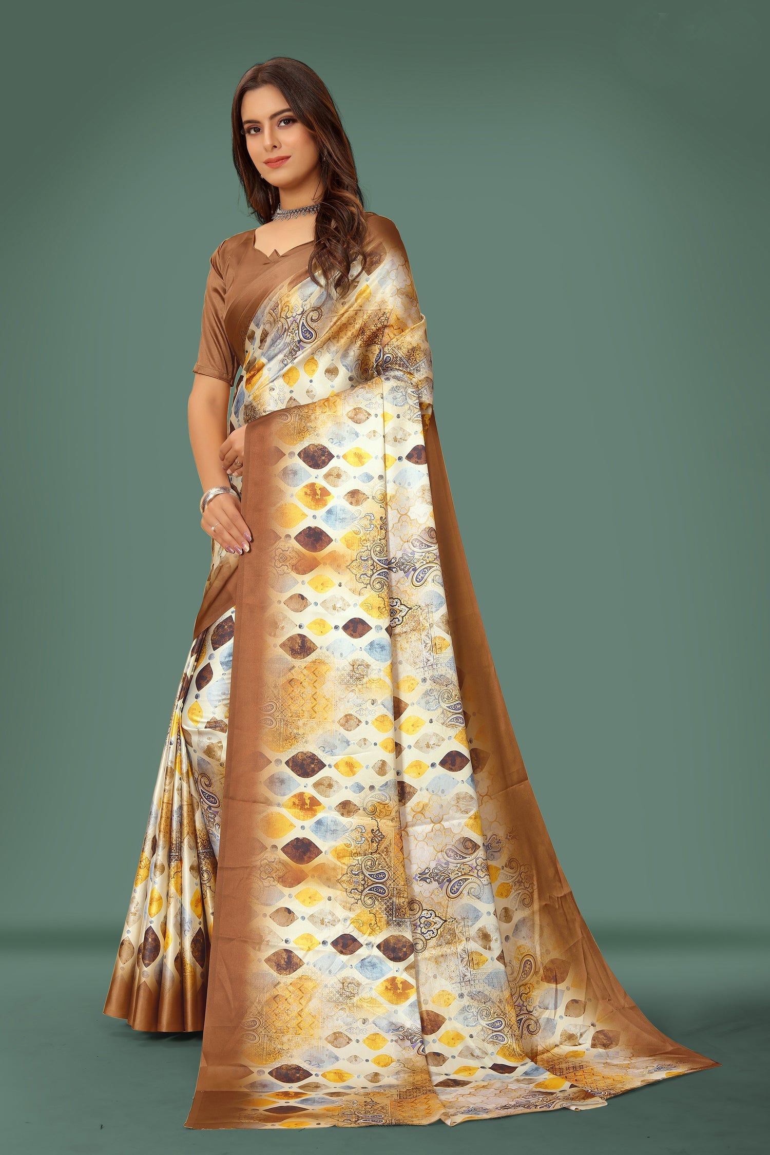 Jyoti Fashion Women's Multicolor Pure Japan Satin Digital Printed Designer Saree with Blouse