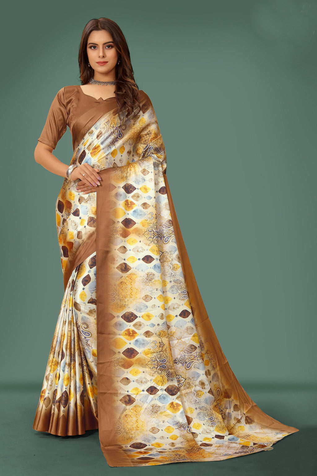 Jyoti Fashion Women's Multicolor Pure Japan Satin Digital Printed Designer Saree with Blouse