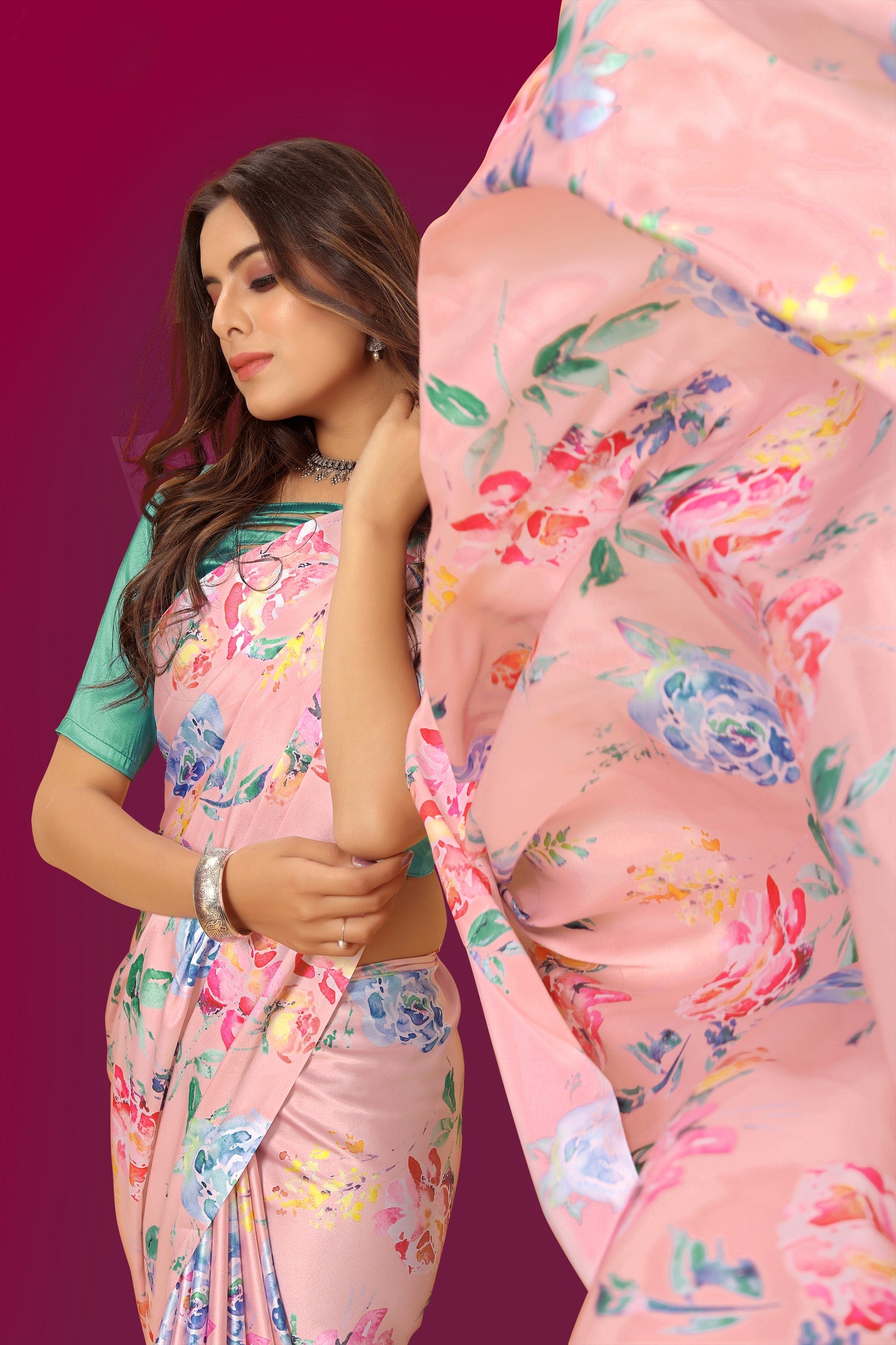 Jyoti Fashion Women's Multicolor Pure Japan Satin Digital Printed Designer Saree with Blouse