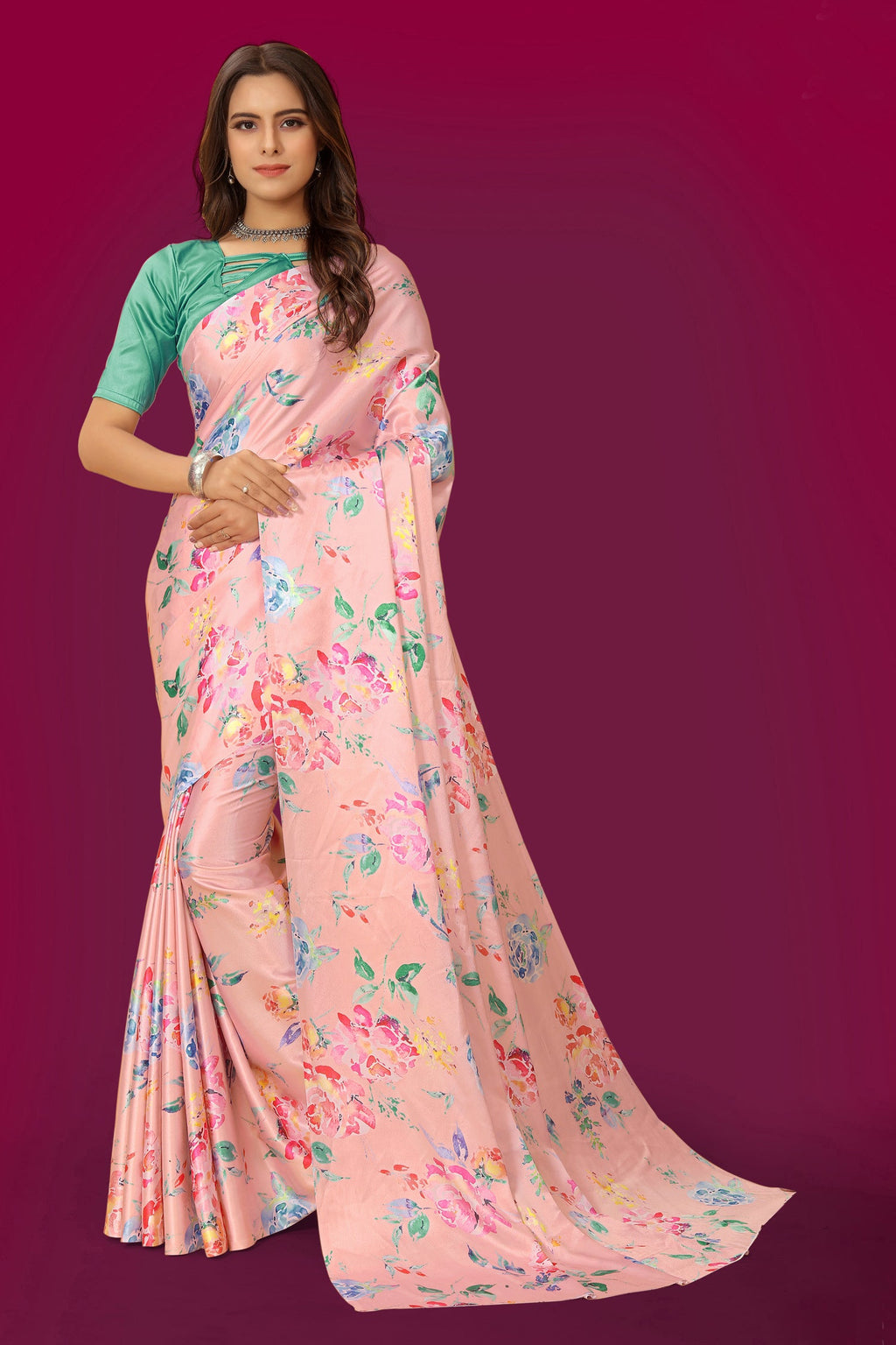 Jyoti Fashion Women's Multicolor Pure Japan Satin Digital Printed Designer Saree with Blouse