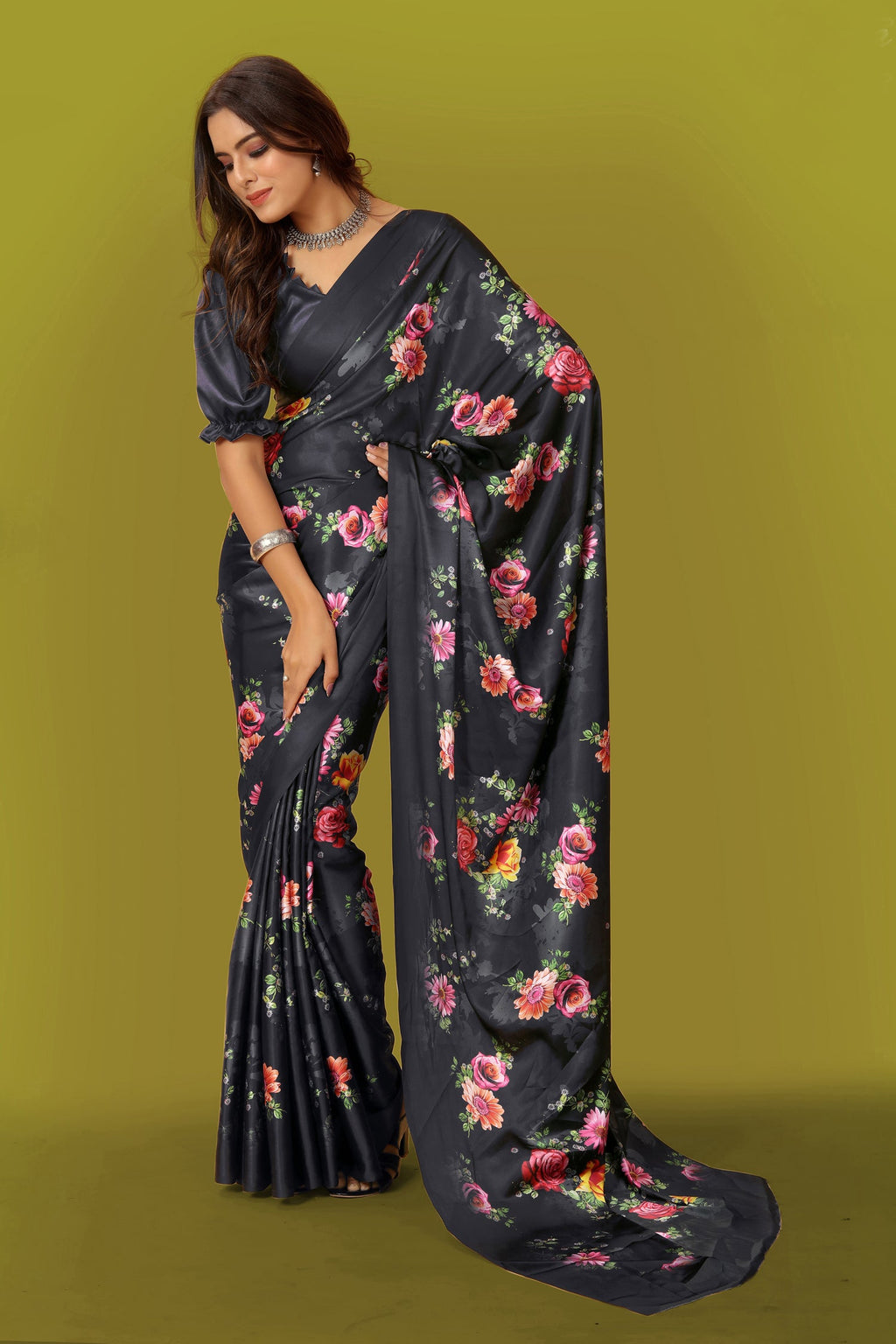 Jyoti Fashion Women's Multicolor Pure Japan Satin Digital Printed Designer Saree with Blouse