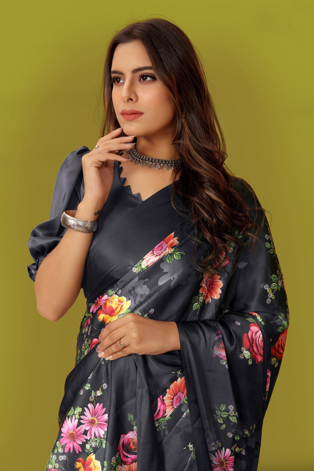Jyoti Fashion Women's Multicolor Pure Japan Satin Digital Printed Designer Saree with Blouse