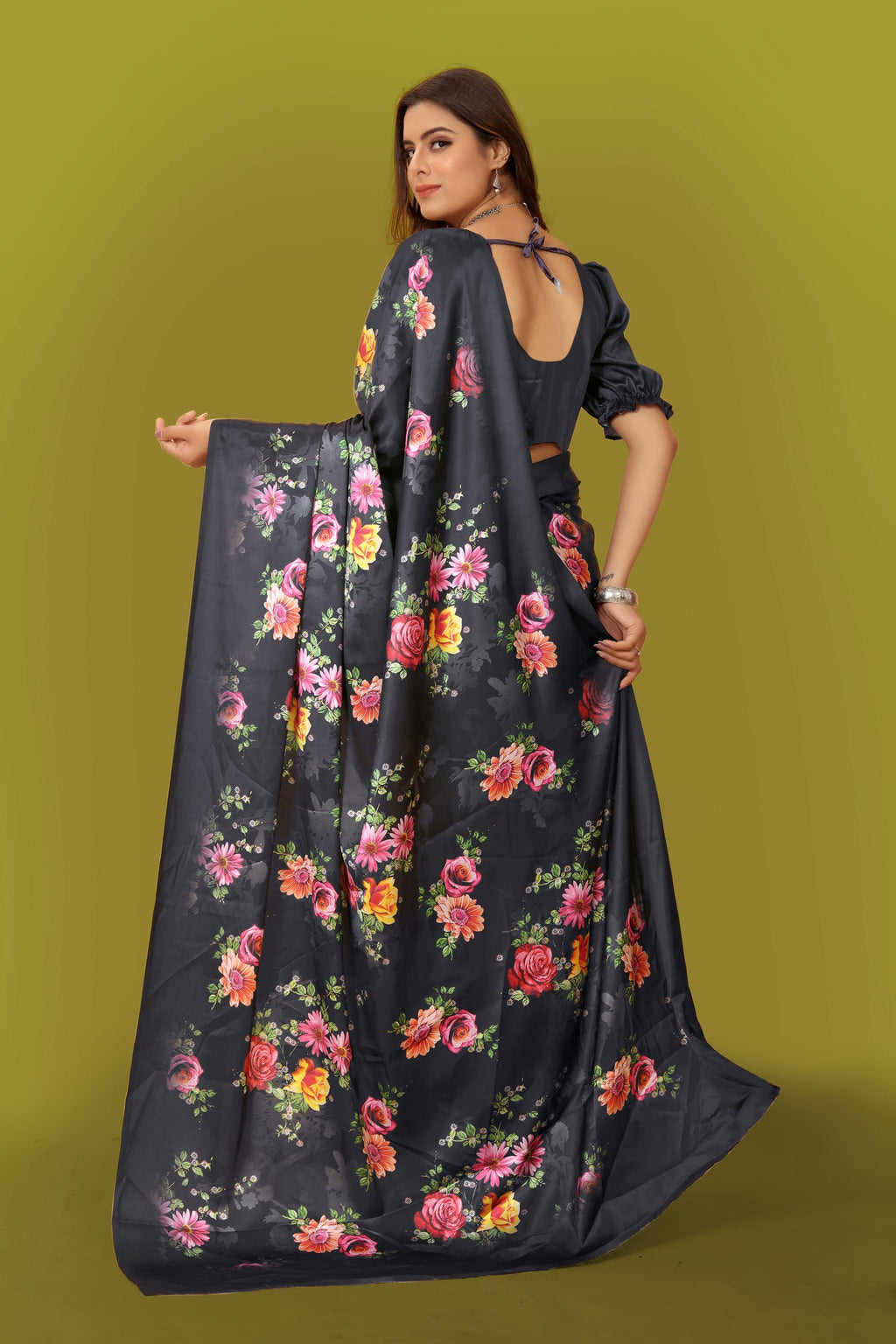 Jyoti Fashion Women's Multicolor Pure Japan Satin Digital Printed Designer Saree with Blouse
