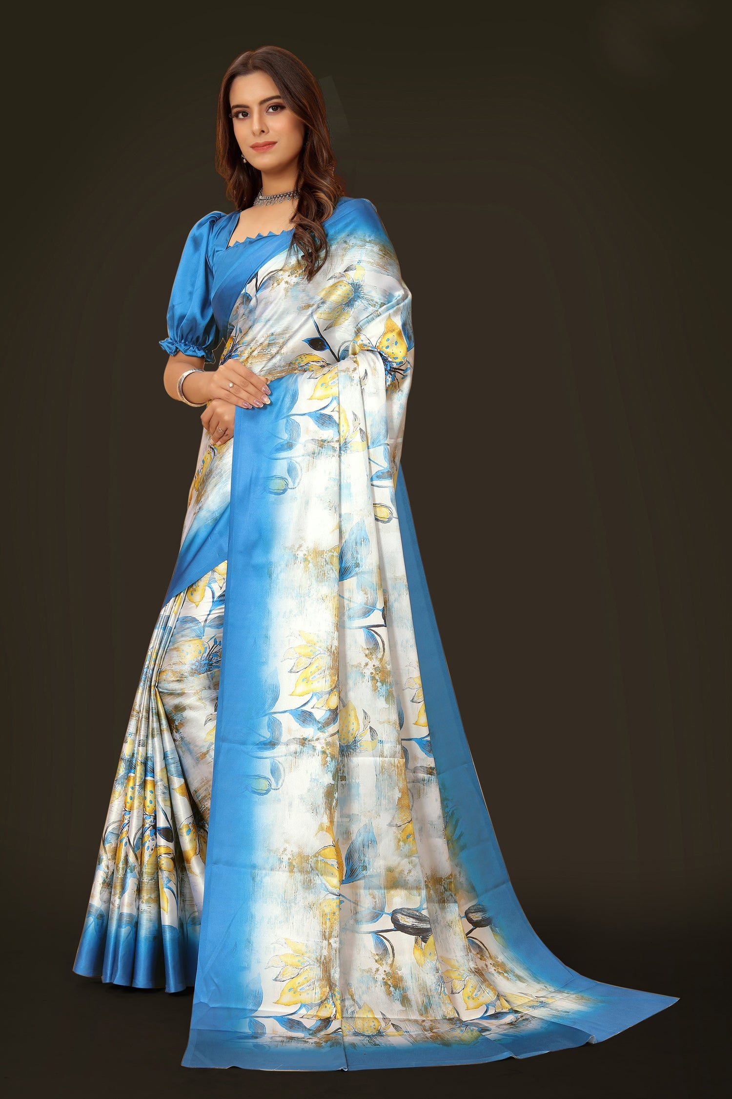 Jyoti Fashion Women's Multicolor Pure Japan Satin Digital Printed Designer Saree with Blouse