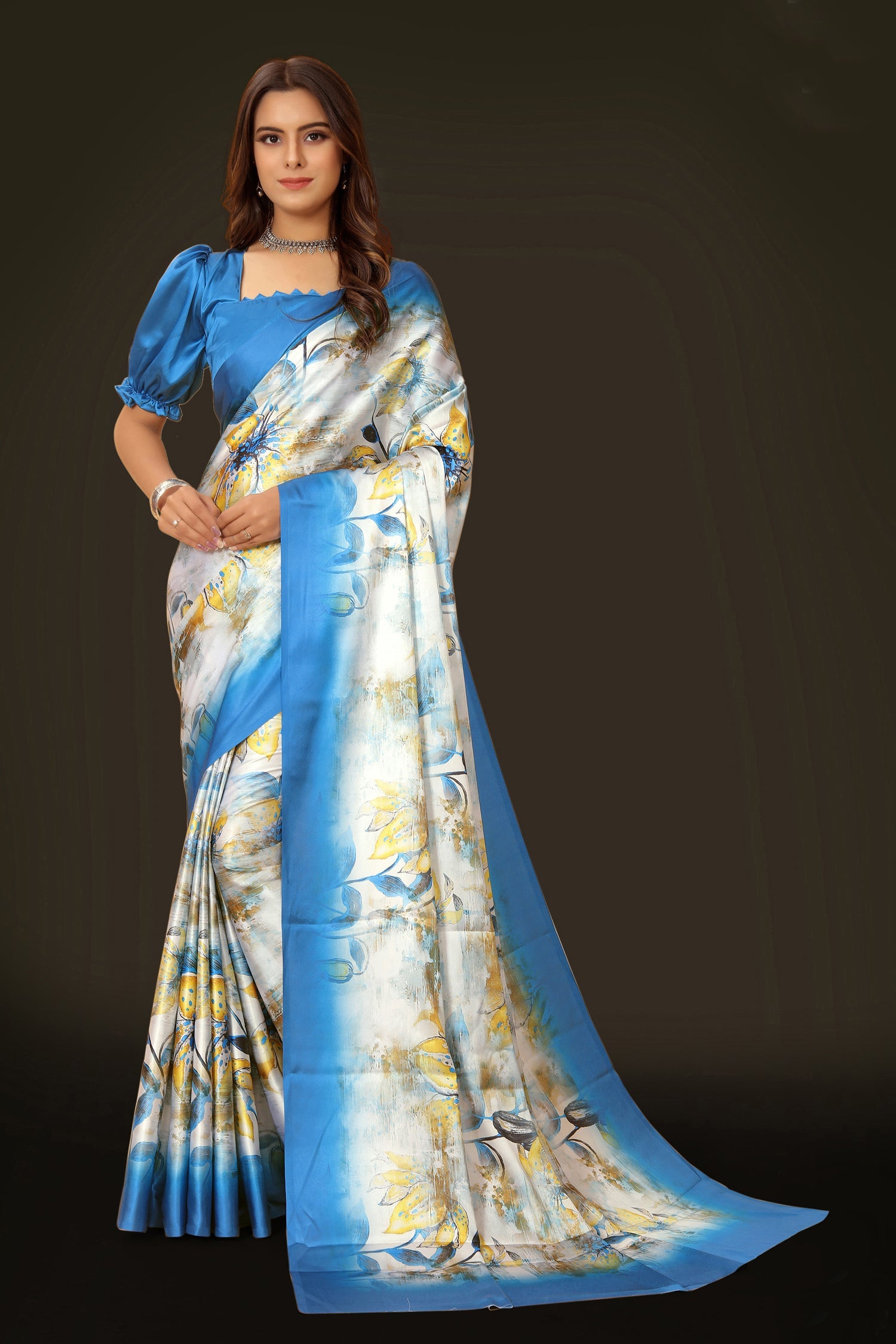 Jyoti Fashion Women's Multicolor Pure Japan Satin Digital Printed Designer Saree with Blouse