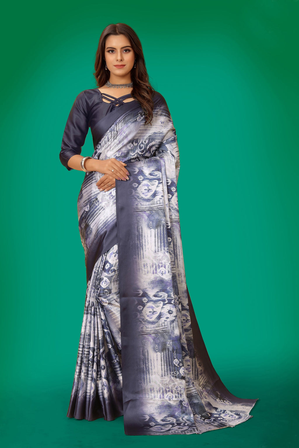 Jyoti Fashion Women's Multicolor Pure Japan Satin Digital Printed Designer Saree with Blouse