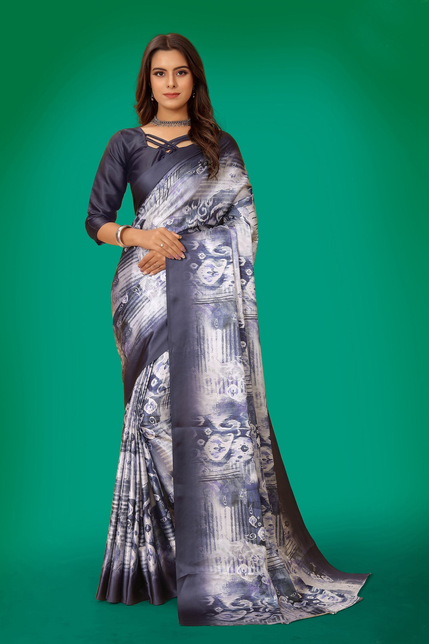 Jyoti Fashion Women's Multicolor Pure Japan Satin Digital Printed Designer Saree with Blouse