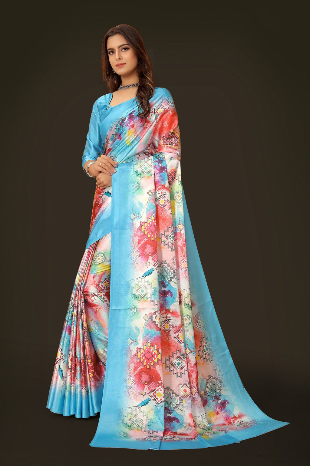 Jyoti Fashion Women's Multicolor Pure Japan Satin Digital Printed Designer Saree with Blouse