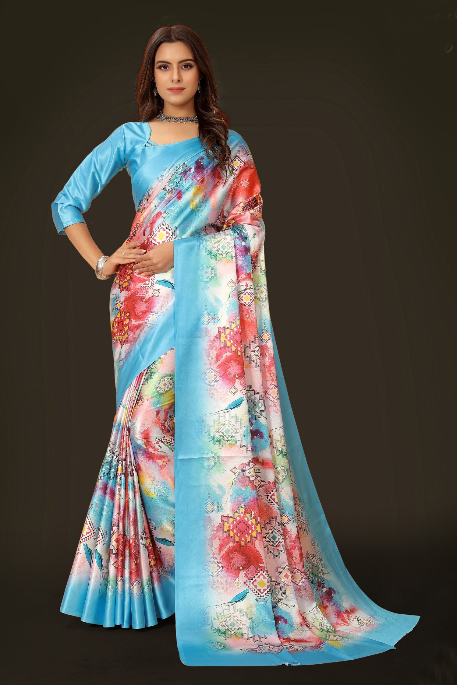 Jyoti Fashion Women's Multicolor Pure Japan Satin Digital Printed Designer Saree with Blouse