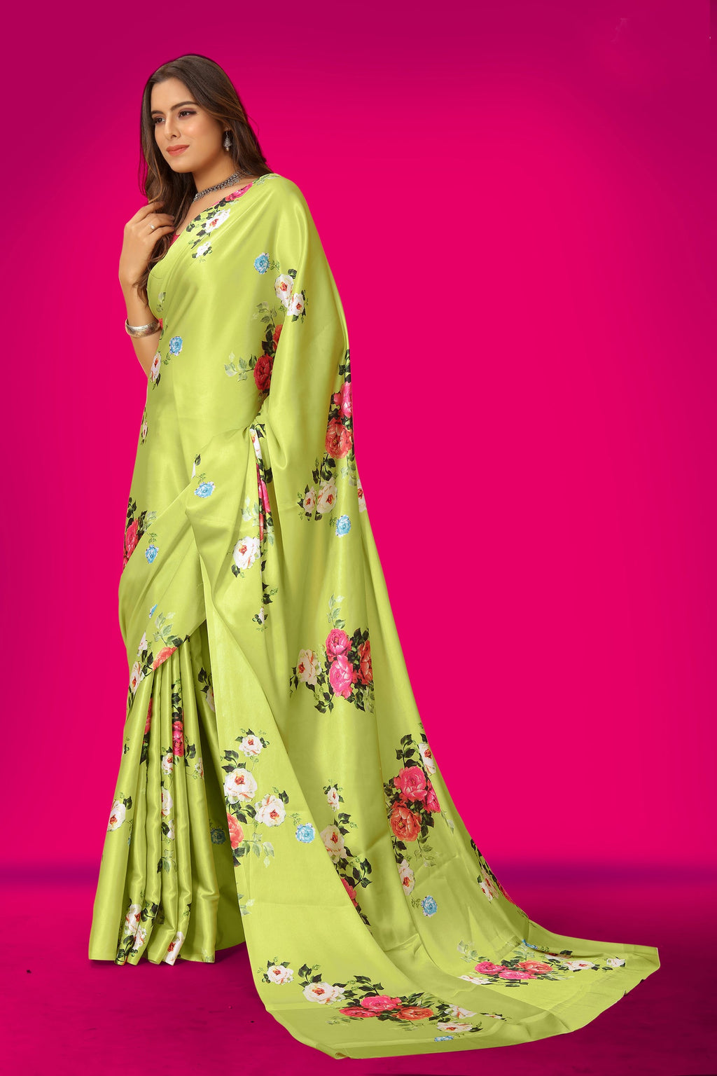 Jyoti Fashion Women's Multicolor Pure Japan Satin Digital Printed Designer Saree with Blouse