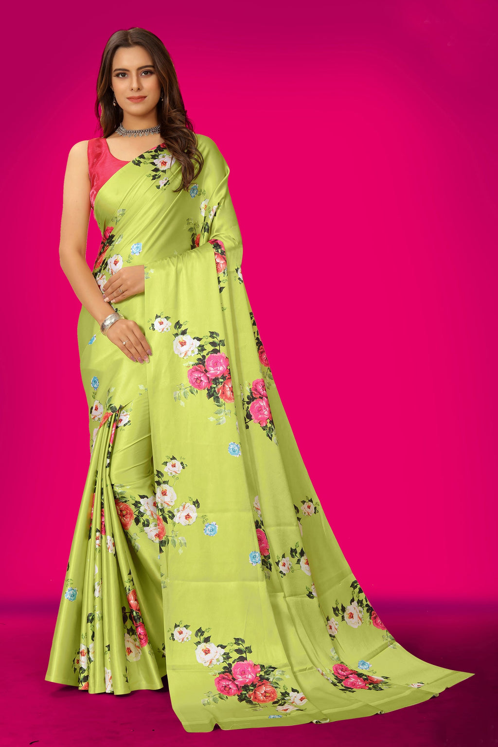 Jyoti Fashion Women's Multicolor Pure Japan Satin Digital Printed Designer Saree with Blouse