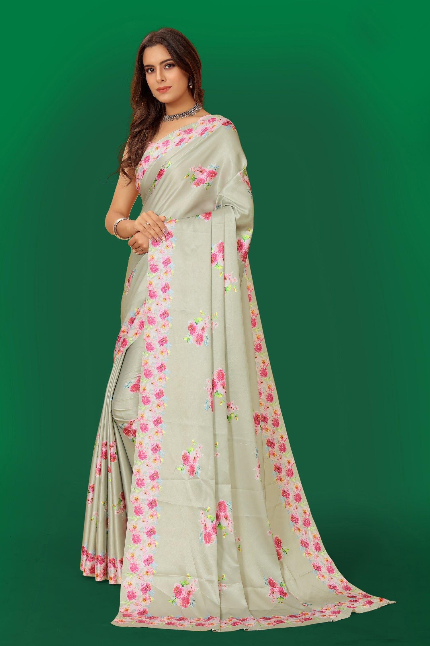 Jyoti Fashion Women's Multicolor Pure Japan Satin Digital Printed Designer Saree with Blouse