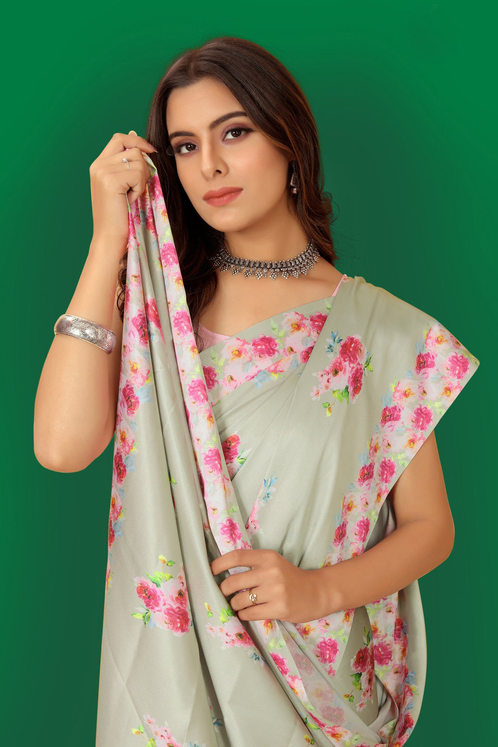 Jyoti Fashion Women's Multicolor Pure Japan Satin Digital Printed Designer Saree with Blouse