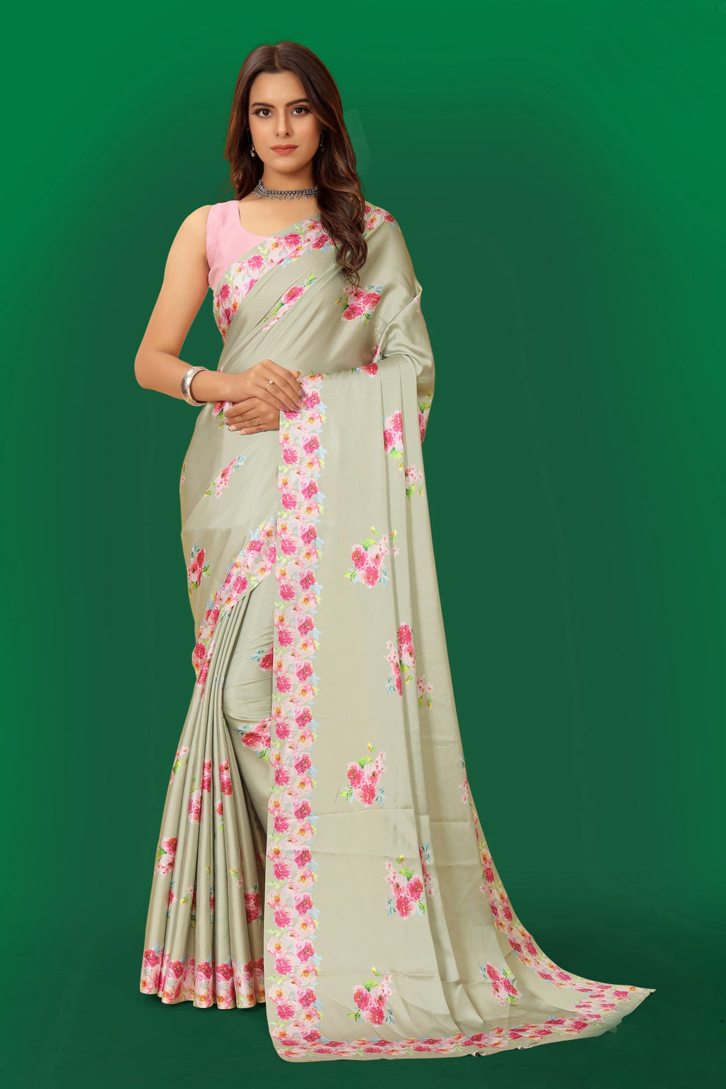 Jyoti Fashion Women's Multicolor Pure Japan Satin Digital Printed Designer Saree with Blouse