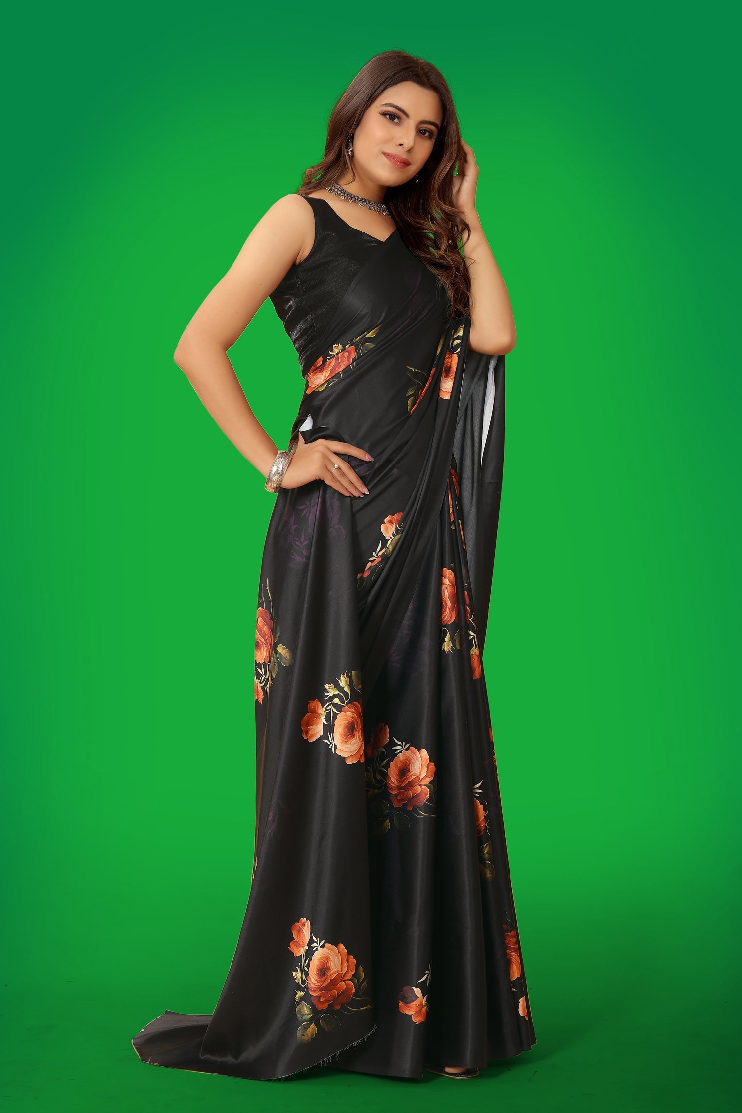 Jyoti Fashion Women's Multicolor Pure Japan Satin Digital Printed Designer Saree with Blouse