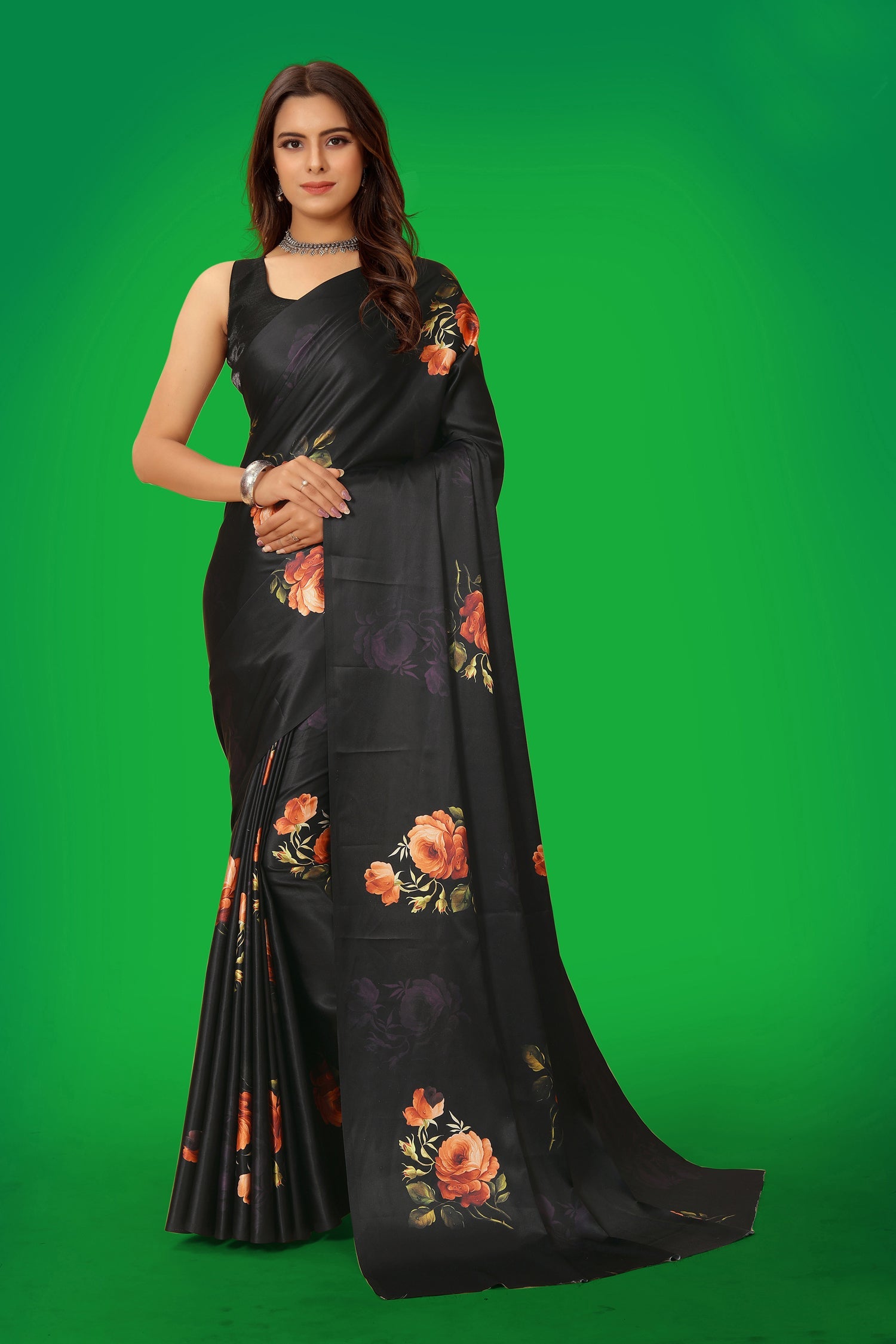 Jyoti Fashion Women's Multicolor Pure Japan Satin Digital Printed Designer Saree with Blouse