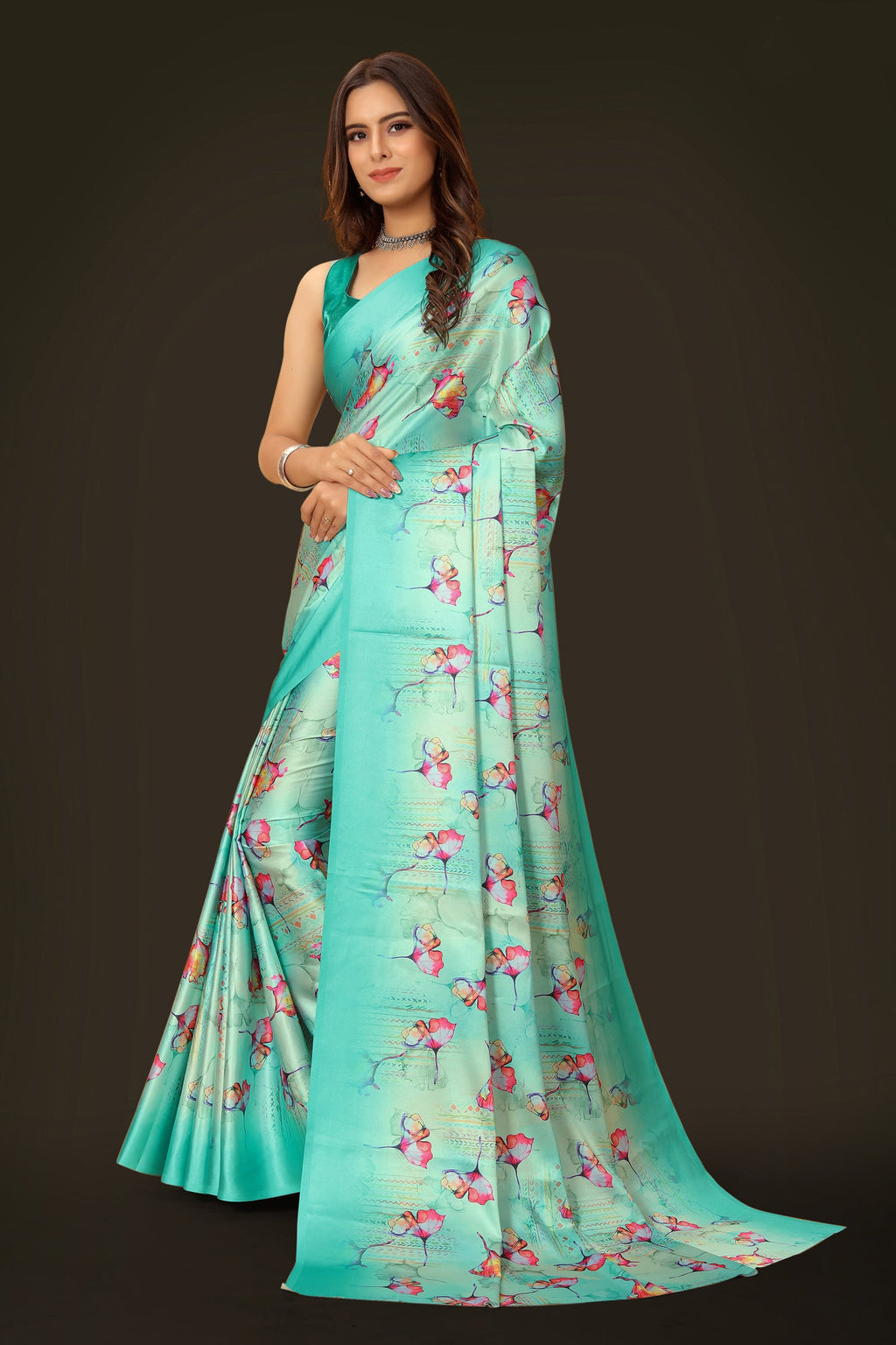 Jyoti Fashion Women's Multicolor Pure Japan Satin Digital Printed Designer Saree with Blouse
