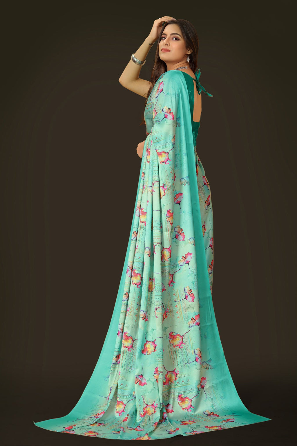 Jyoti Fashion Women's Multicolor Pure Japan Satin Digital Printed Designer Saree with Blouse