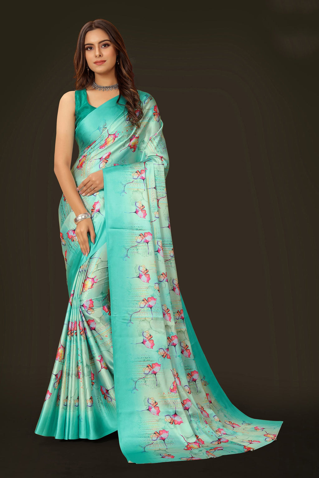 Jyoti Fashion Women's Multicolor Pure Japan Satin Digital Printed Designer Saree with Blouse